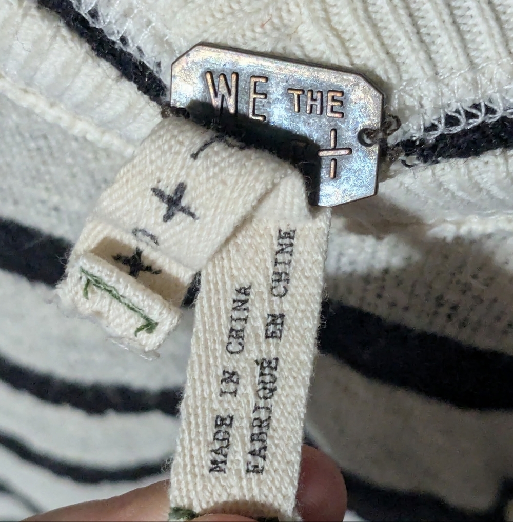 We The Free Free People Striped Crochet Sleeve V-Neck, Size Small - Picture 3 of 5